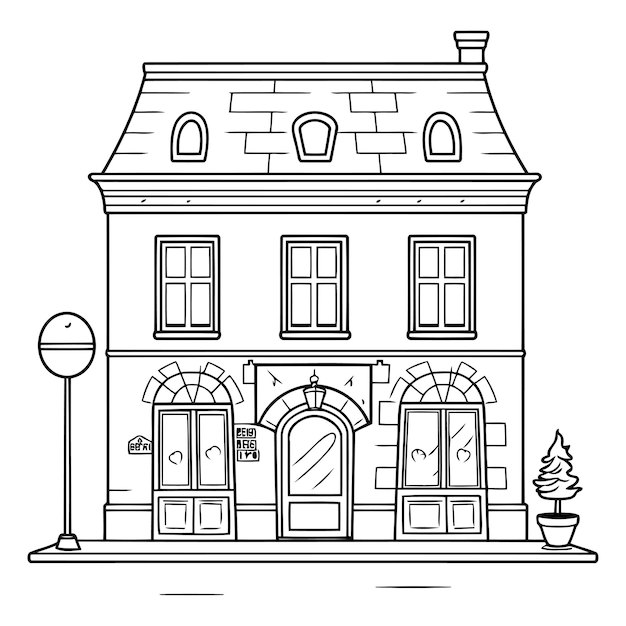 Vector illustration of the facade of an old house on a white background