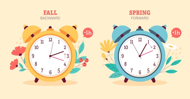 Vector vector illustration of fall back and spring forward