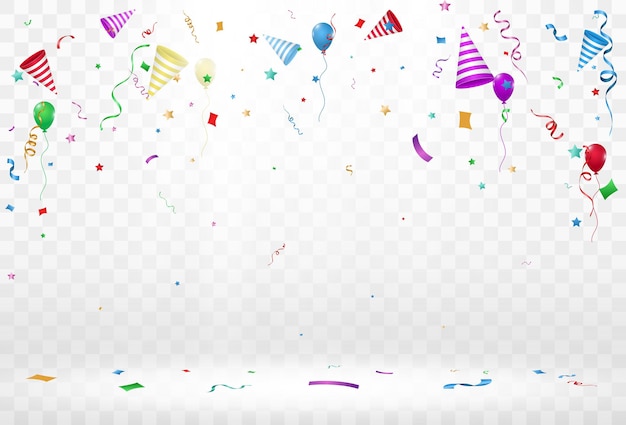 Vector illustration of falling confetti on a transparent background