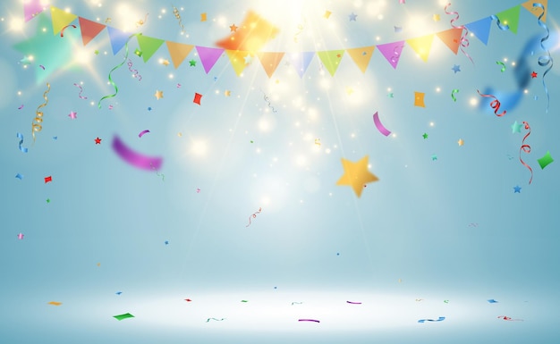 Vector illustration of falling confetti on a transparent background