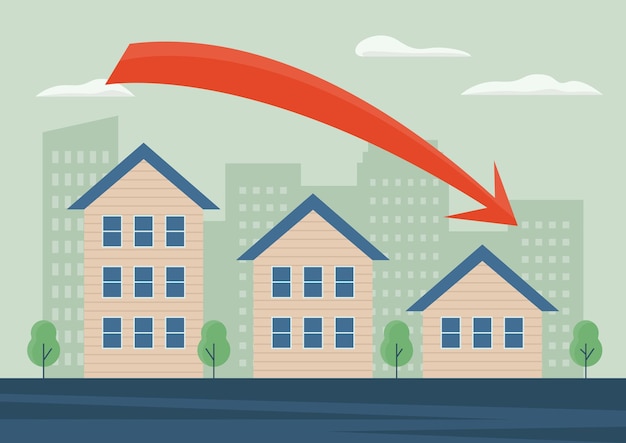 Векторная иллюстрация падения цен на недвижимость