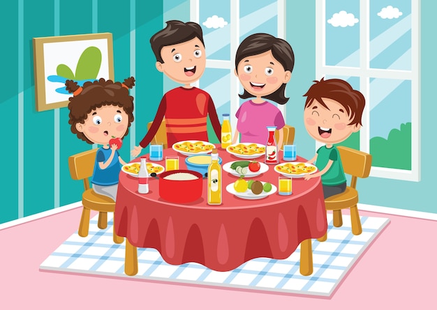 Vector Illustration Of Family Having Dinner