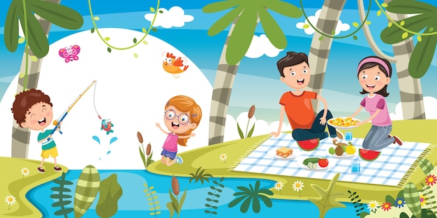 Vector Illustration Of Family Picnic