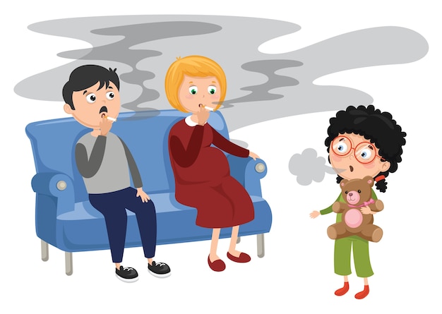 Vector illustration of family smoking