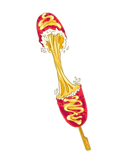 Vector illustration of the famous Korean corn dog. Korean street food with stretching cheese