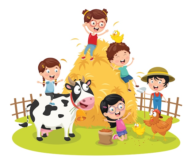 Vector Illustration Of Farm Kids