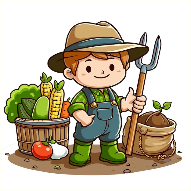 Vector Illustration of Farmer Boy