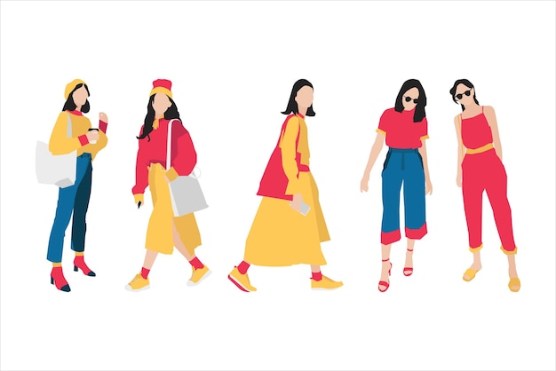 Vector illustration of fashionable women bundle