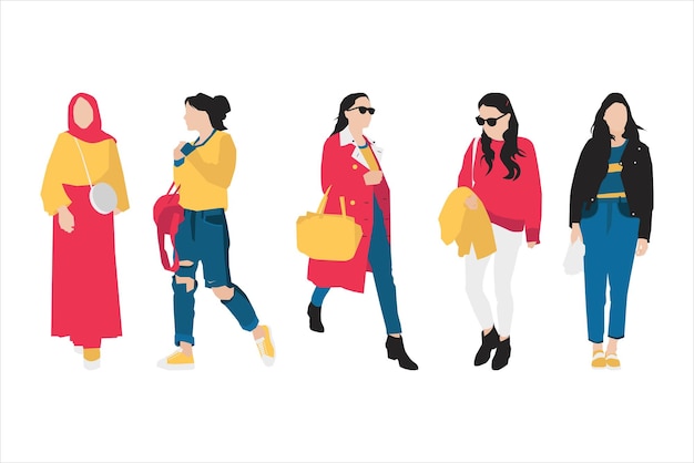 Vector illustration of fashionable women bundle