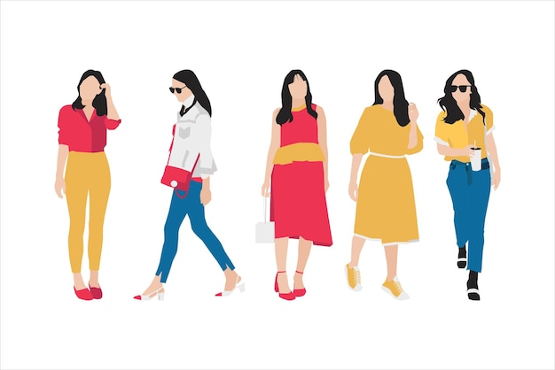 Векторная иллюстрация комплекта модных женщин