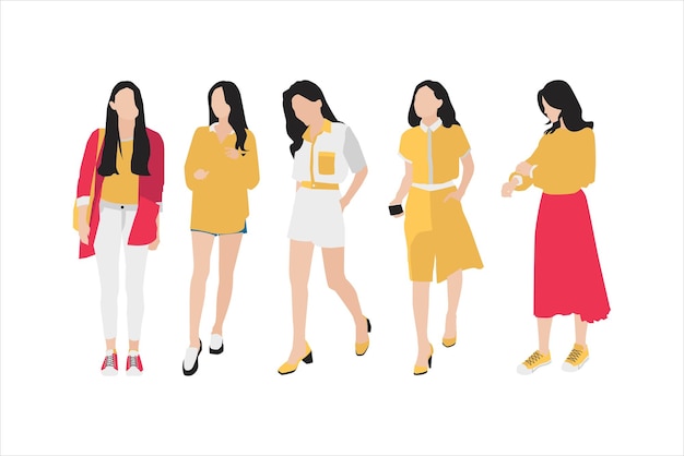 Vector vector illustration of fashionable women bundle