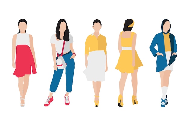 Vector vector illustration of fashionable women bundle