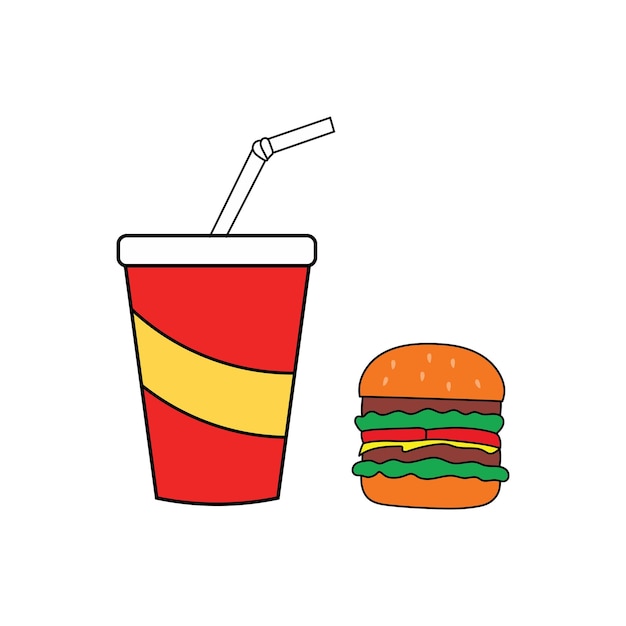 vector illustration of fast food icon soda drink and hamburger