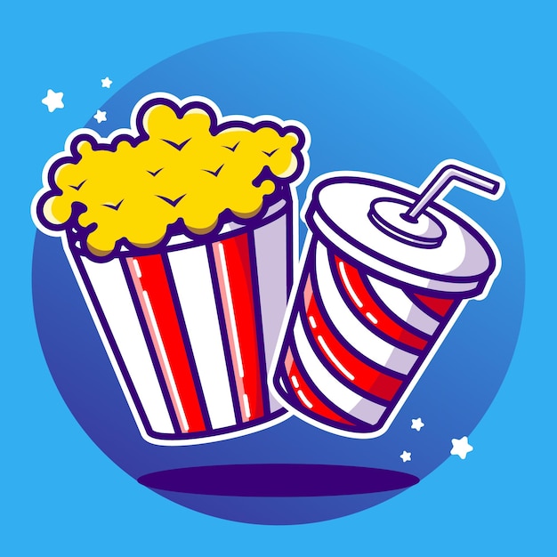 Popcorn e soda degli alimenti a rapida preparazione dell'illustrazione di vettore