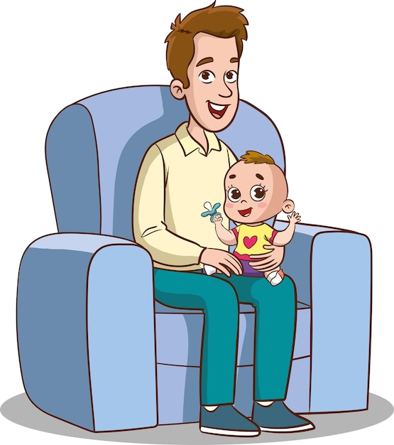 vector illustration of father and baby