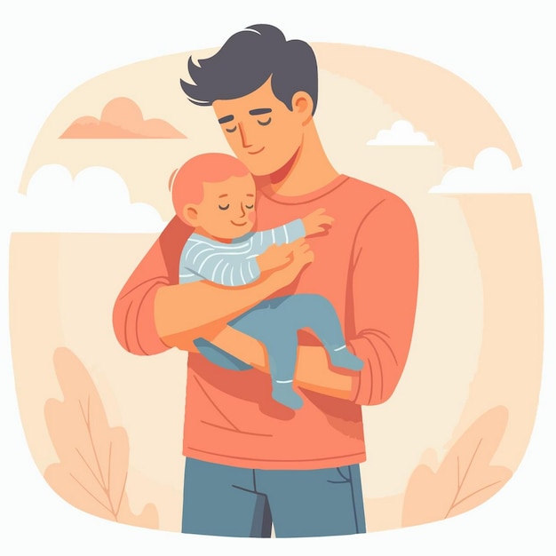 Vector vector illustration of father and child baby in flat design style