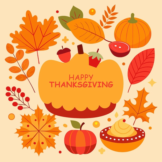 vector illustration featuring a thanksgiving theme with autumn leaves and pumpkins