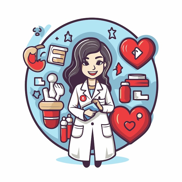 Vector illustration of a female doctor holding a stethoscope in her hands