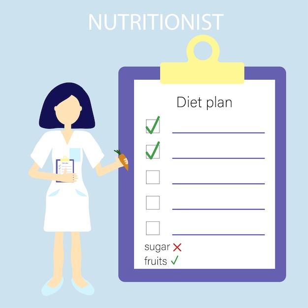 Vector illustration of a female doctor nutritionist illustration healthy lifestyle plan