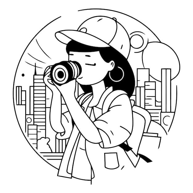 Vector illustration of a female photographer with a camera in her hand