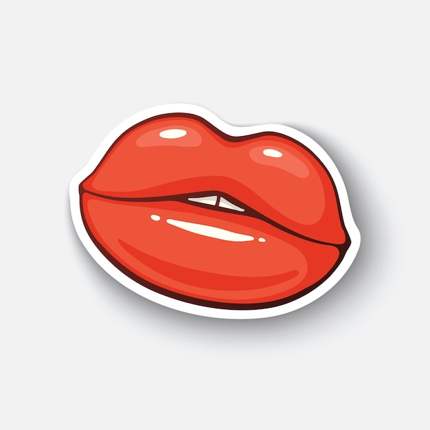 Vector illustration Female red lips Sexy kiss Cartoon funny sticker in comic style