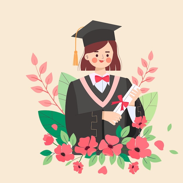 Vector vector illustration of a female student celebrating graduation