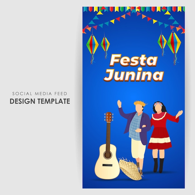 Festa Junina 소셜 미디어 스토리 피드 목업 템플릿의 벡터 그림