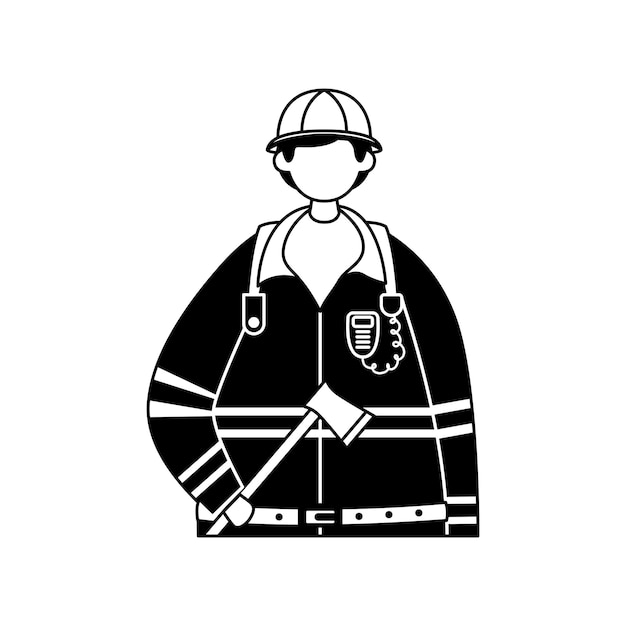 Vector illustration of a firefighter in the form of an axe Profession Outline