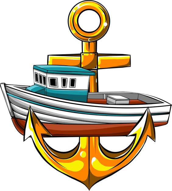 vector illustration fishboat cartoon caricature
