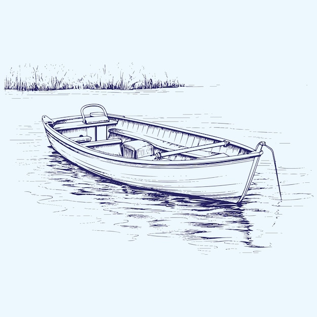 Vector illustration of a fishing boat on a lake