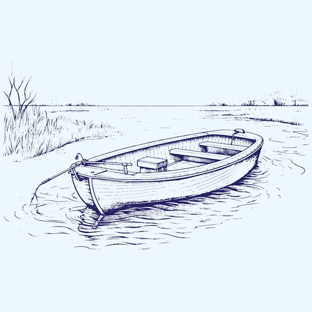 Vector illustration of a fishing boat on a lake