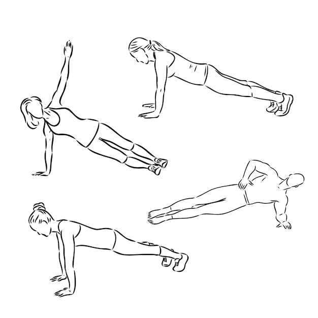 The vector illustration of the fit athlete doing plank exercise