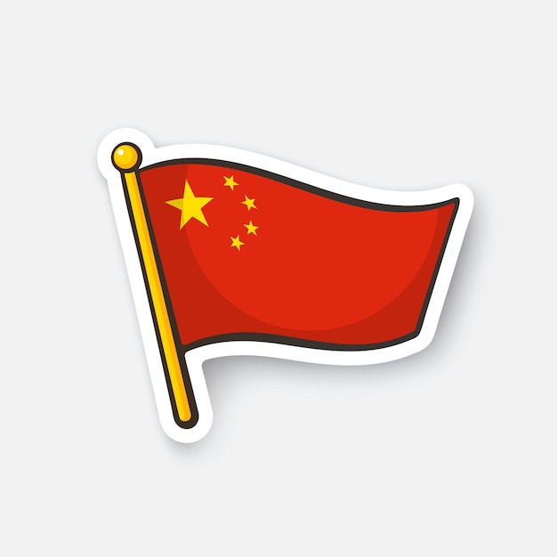 Vector illustration Flag of Chinese Peoples Republic on flagstaff Checkpoint symbol Sticker