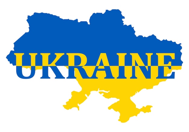 Vector illustration of the flag incorporated into the map of ukraine with text concept ukrainian banner for international protest and stop the war against ukraine and encroachment on its territory