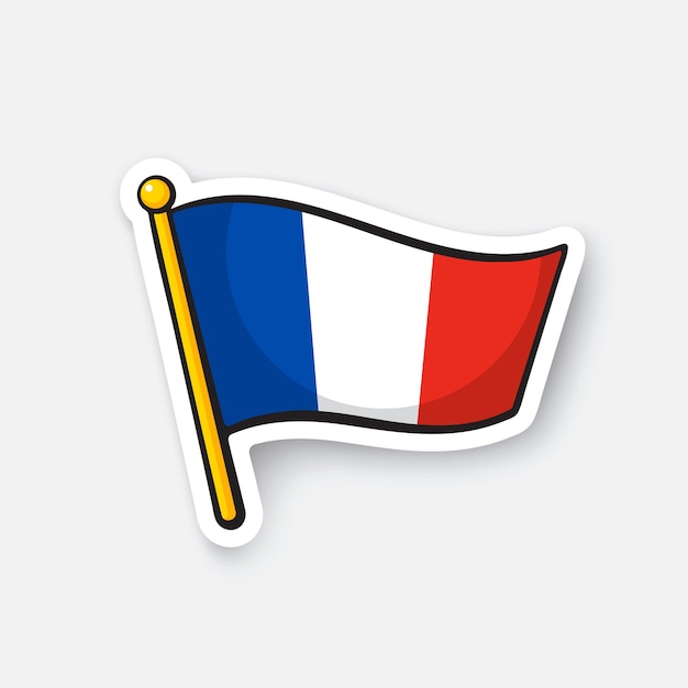 Вектор Векторная иллюстрация флаг франции на флагштоке символ местоположения для путешественников мультфильм наклейка