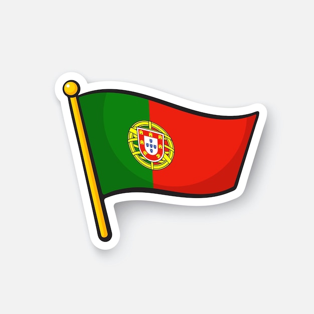 Vector illustration Flag of Portugal on flagstaff Location symbol for travelers Cartoon sticker