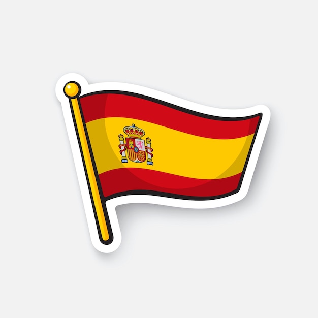 Vector illustration Flag of Spain on flagstaff Location symbol for travelers Cartoon sticker