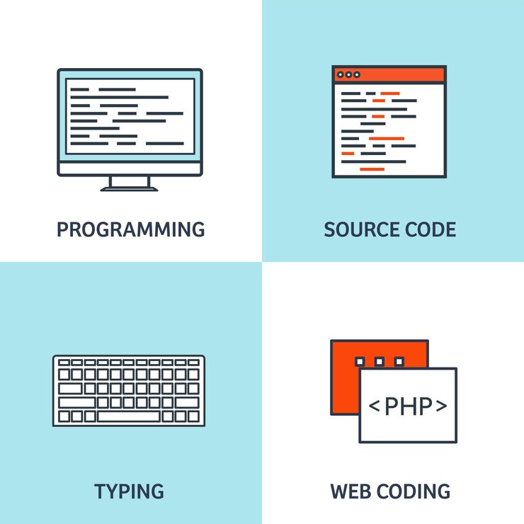 Vector vector illustration flat background coding programming seo search engine optimization app development creation software program code and web design