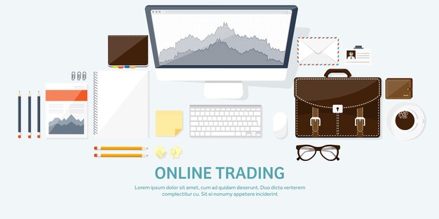 Illustrazione vettoriale sfondo piatto mercato commercio piattaforma di negoziazione conto business di guadagno