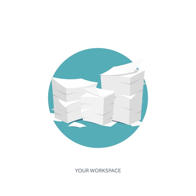 Vector illustration Flat background Paperwork office routine documents Workspace