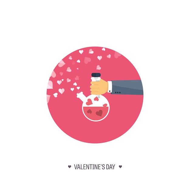 Vector vector illustration flat background with potion love and hearts valentines day be my valentine 14 february