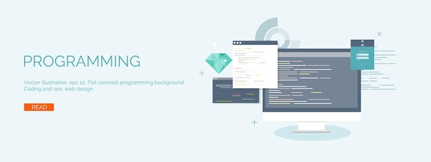 Vettore illustrazione vettoriale computazione piatta background programmazione codifica sviluppo web motore di ricerca