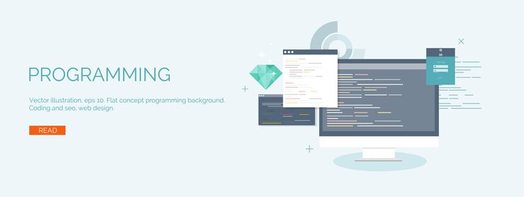 Vector vector illustration flat computing background programming coding web development search engine