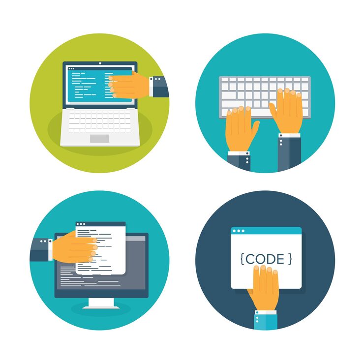 Vector 矢量插图平面计算背景编程编码网页开发和搜索