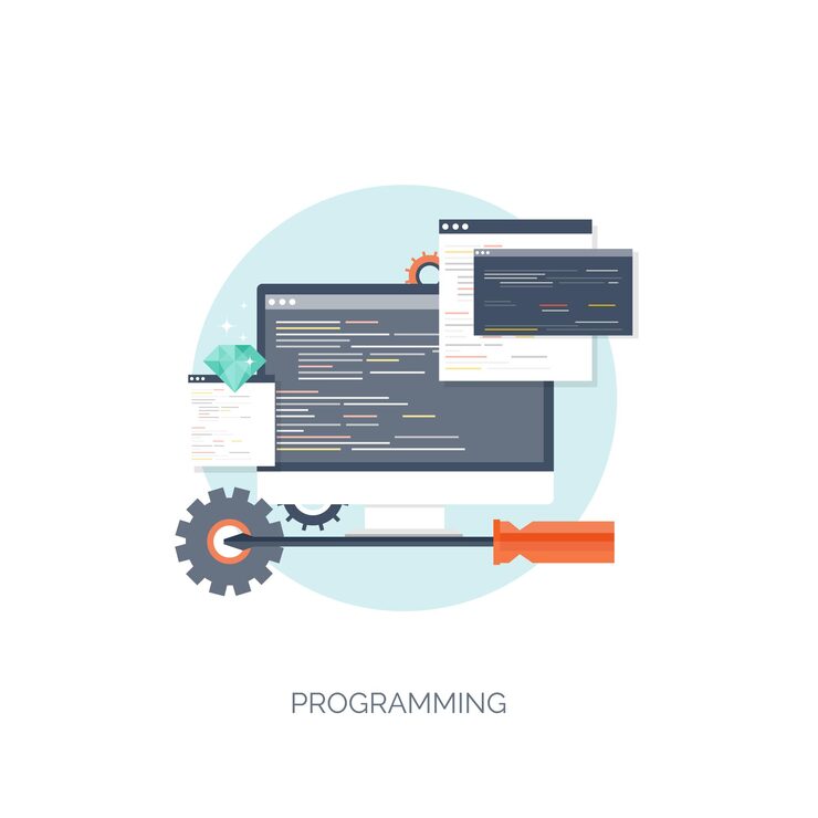 Vector vector illustration flat computing background programming coding web development and search seo