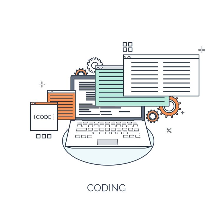 Vector vector illustration flat computing background programming coding web development and search seo