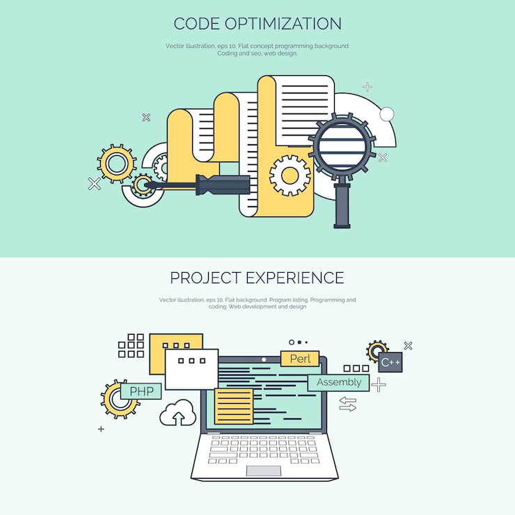 Vector vector illustration flat computing background programming coding web development and search seo