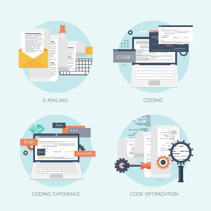 Vector vector illustration flat computing background programming coding web development and search seo