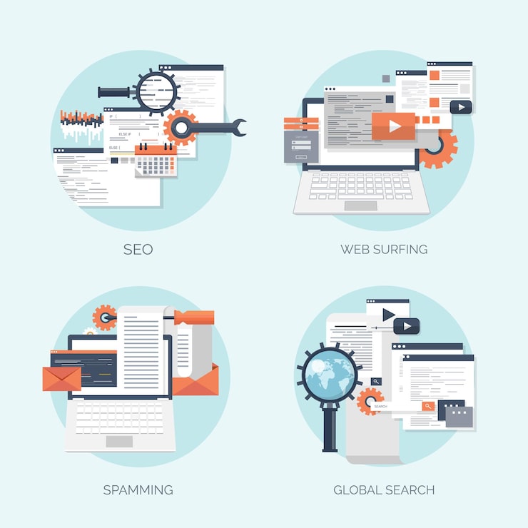 Vector 矢量插圖平面計算背景編程編碼網頁開發和搜尋seo