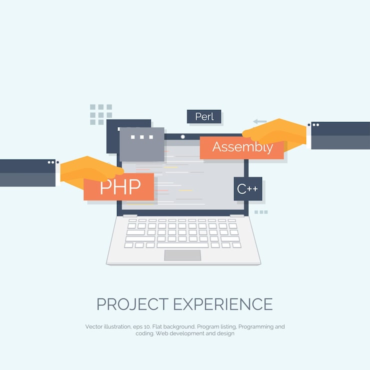 Vector 矢量插圖平面計算背景編程編碼網頁開發和搜尋seo